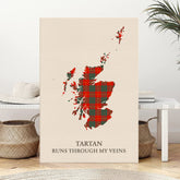 Clan Cameron Ancient Tartan Scotland Map Canvas “Tartan Runs Through My Veins” Wall Art BR94